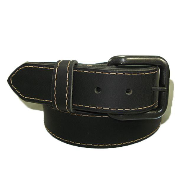 1-1/2" Genuine Buffalo Solid Leather Belt with Stitched Edges Black or Brown
